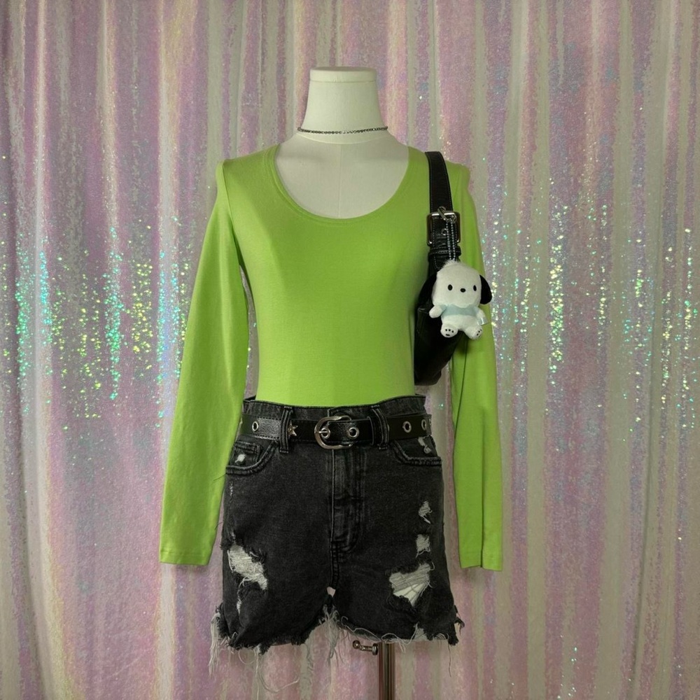 Reflections Lime Green Long Sleeve Scoop Neck Bodysuit (S) ★